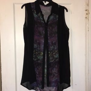 Sheer long dressy top with buttons